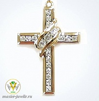 Крестик декоративный с бриллиантами из желтого золота