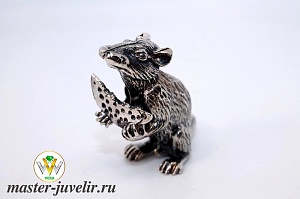 Фигурка сувенир крыса с сыром серебряная