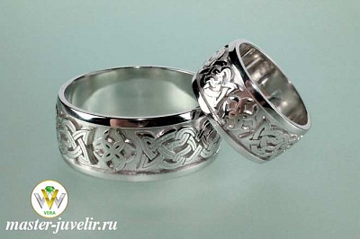 Обручальные кольца серебряные с узорами родированные