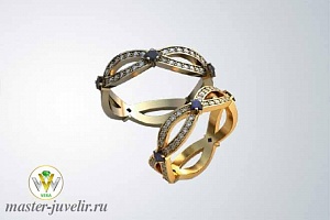 Кольца свадебные Бесконечность с бриллиантами и сапфирами