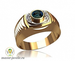 Золотое мужское кольцо с топазом лондон и бриллиантами