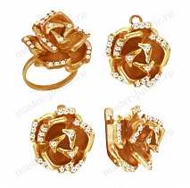 Ювелирный комплект "Розы" с бриллиантами: кольцо, подвеска, серьги