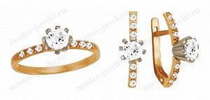 Гарнитур с бриллиантами: кольцо и серьги