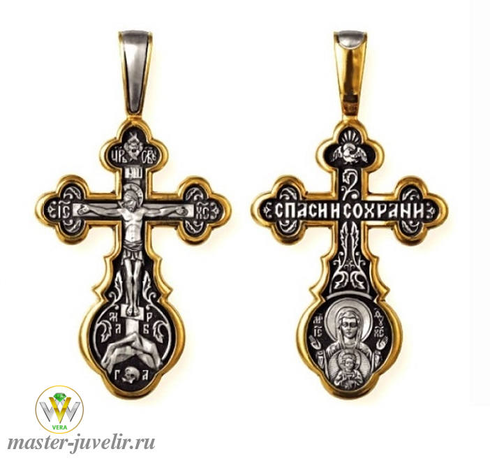 Купить православный крестик распятие христово икона божией матери знамение  в ювелирной мастерской