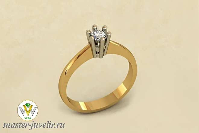 Купить кольцо из желтого и белого золота 585 пробы для помолвки с бриллиантом в ювелирной мастерской