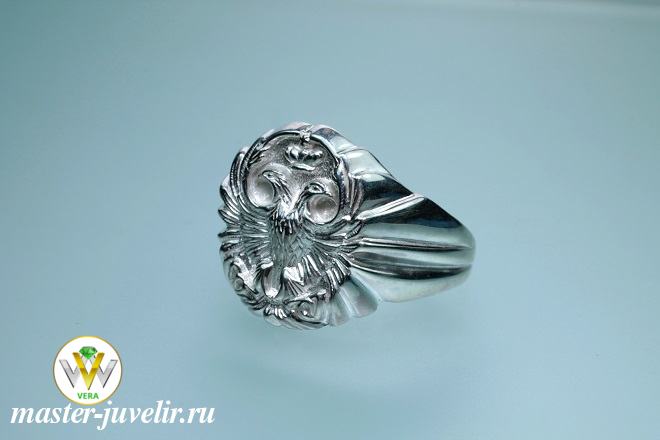 Купить кольцо мужское с двуглавым орлом в серебре в ювелирной мастерской