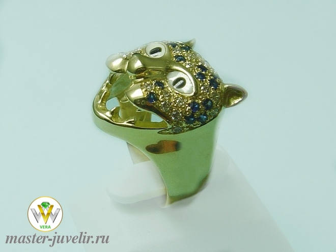 Купить кольцо пантера из золота с сапфирами бриллиантами в ювелирной мастерской