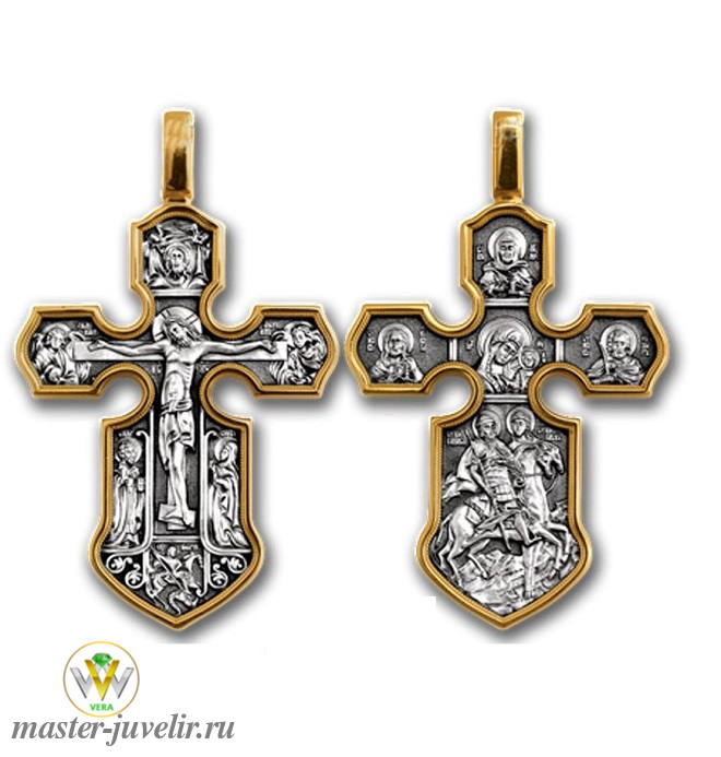 Купить православный крестик распятие казанская икона божией матери с предстоящими святыми в ювелирной мастерской