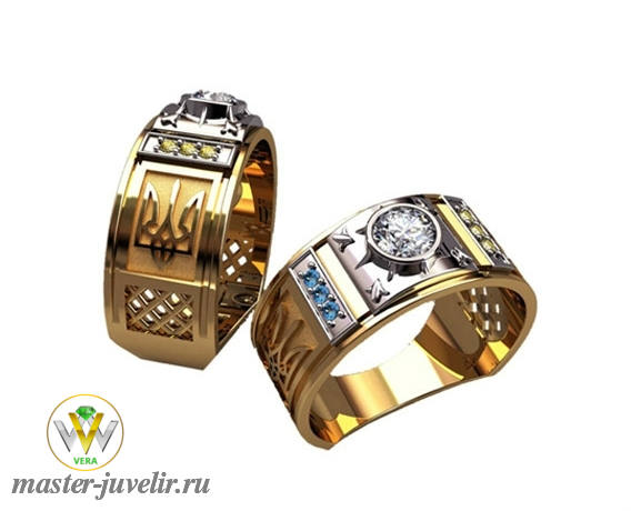 Купить кольцо золотое с гербом украины с фианитами в ювелирной мастерской
