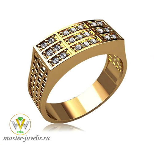Купить золотое мужское кольцо дорожки с бриллиантами и боковыми узорами в ювелирной мастерской