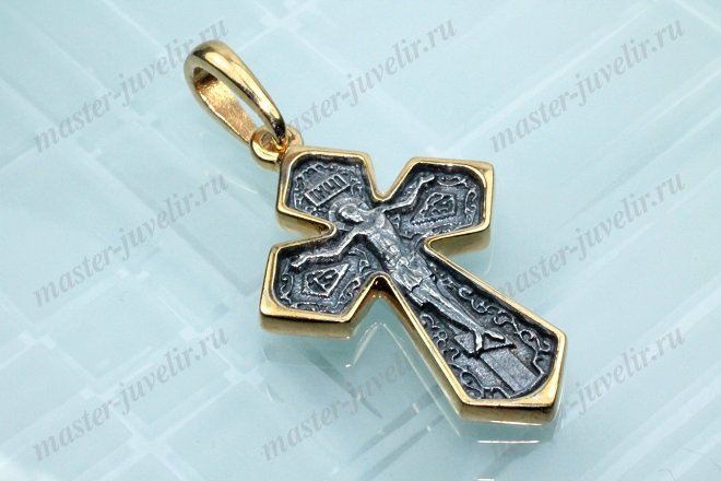 Купить крестик серебряный православный с золочением и чернением в ювелирной мастерской