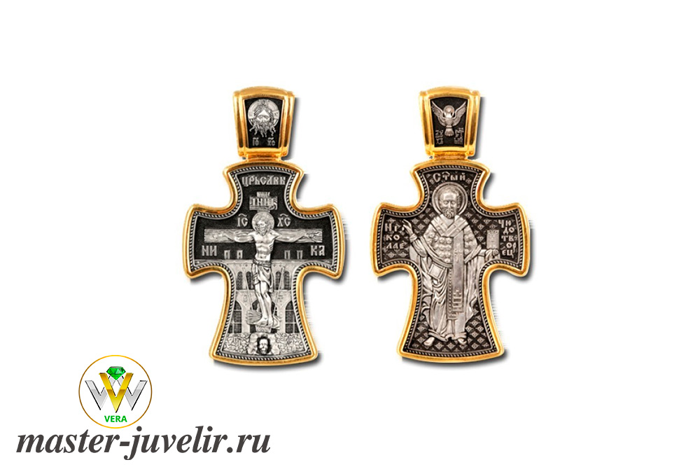 Купить православный крестик распятие христово святитель николай чудотворец  в ювелирной мастерской