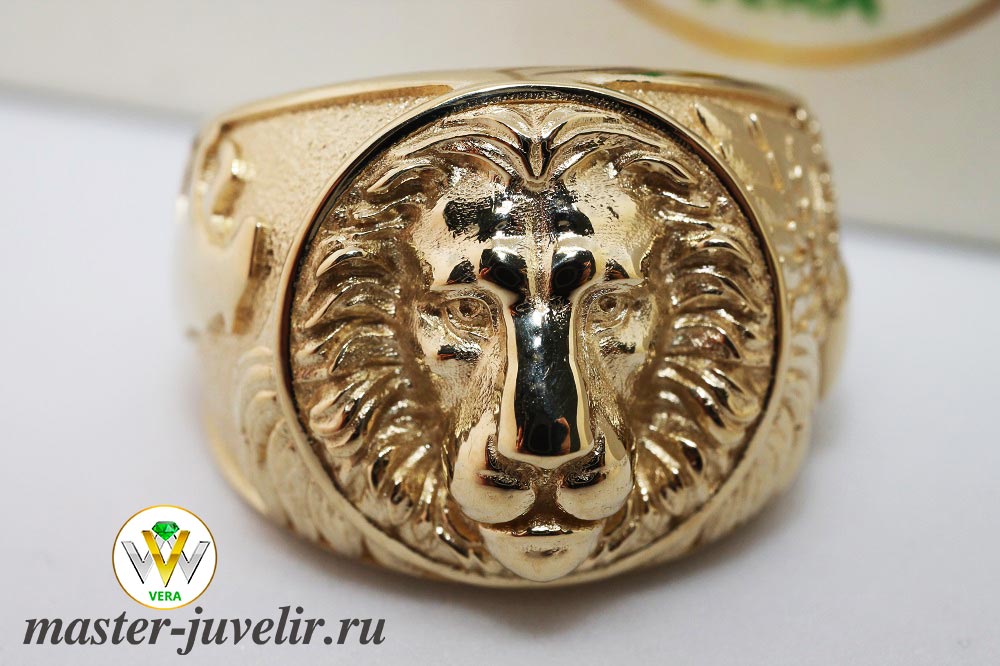 Кольцо Лев из желтого золота