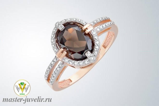 Купить кольцо женское из золота с раух-топазом и бриллиантами в ювелирной мастерской