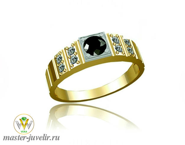Купить кольцо мужское из золота с агатом и бриллиантами в ювелирной мастерской