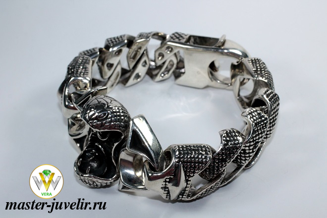 Купить браслет мужской серебряный кобры широкий массивный в ювелирной мастерской