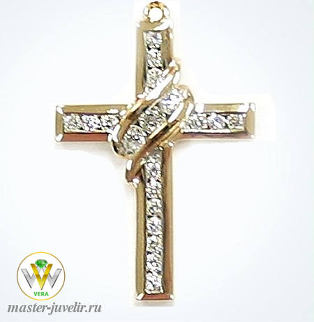 Купить крестик декоративный с бриллиантами из желтого золота в ювелирной мастерской