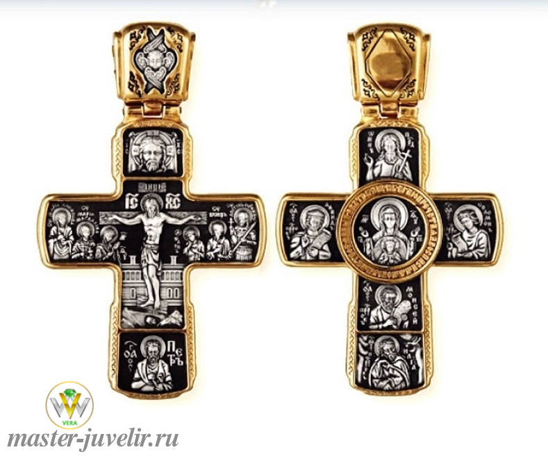 Купить православный крестик распятие христово с предстоящими. икона божией матери знамение с пророками апостол петр в ювелирной мастерской