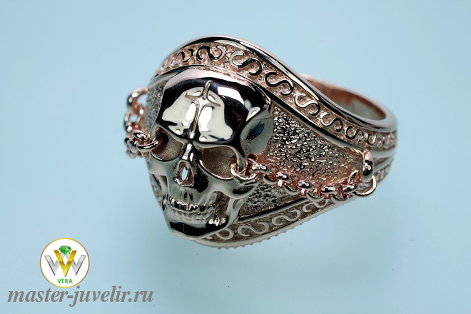 Купить кольцо печатка золотой череп  в ювелирной мастерской