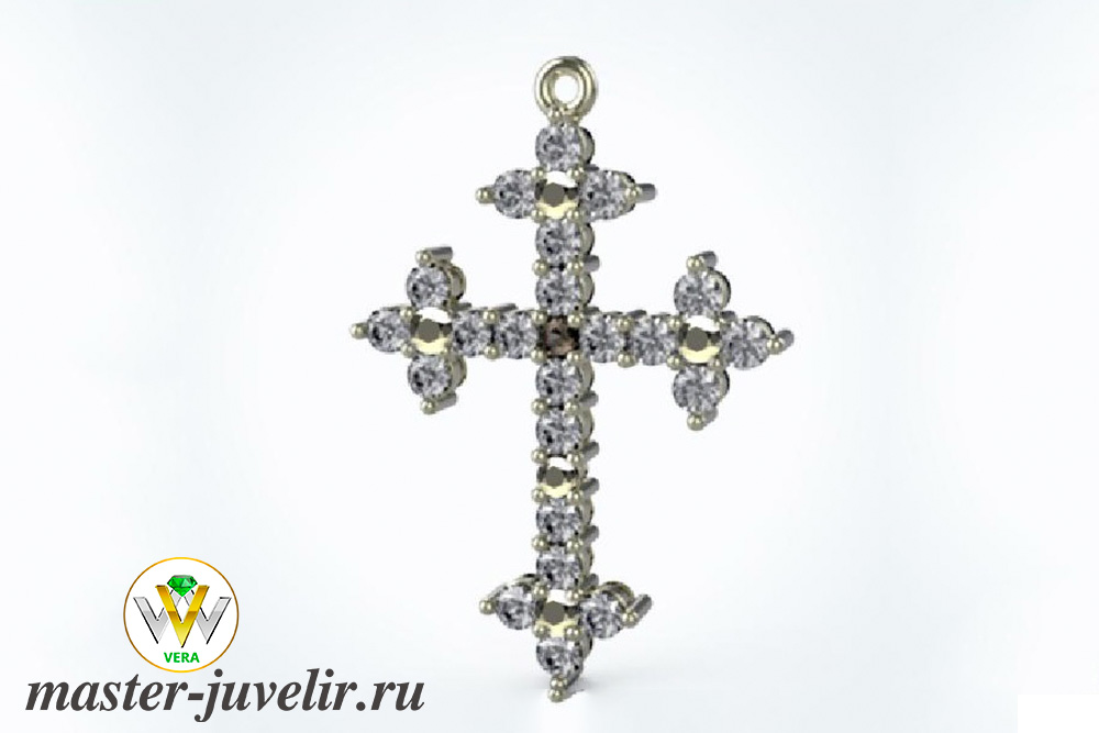 Купить крестик нательный из белого золота с бриллиантами в ювелирной мастерской