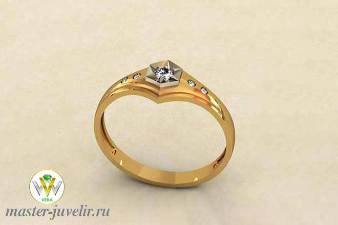 Купить кольцо женское помолвочное в желтом золоте с бриллиантом в белом кастике в ювелирной мастерской