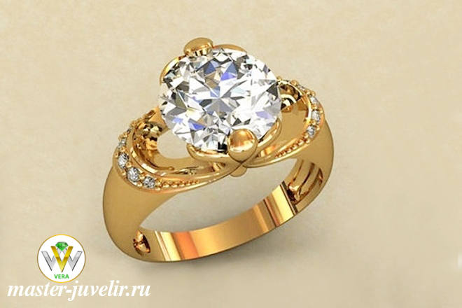 Купить кольцо из золота с круглым горным хрусталем и бриллиантами в ювелирной мастерской