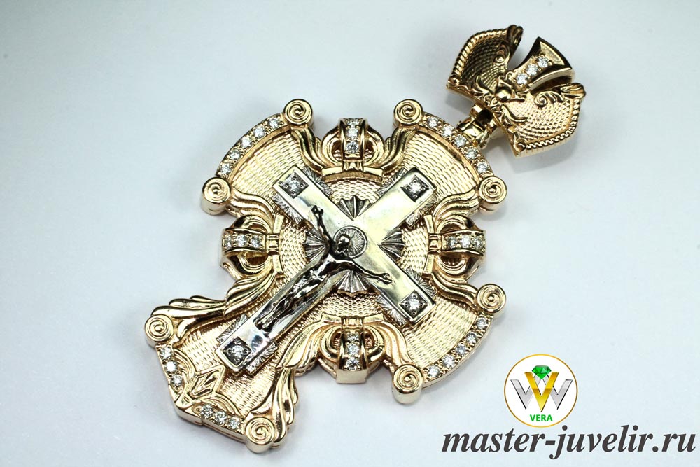 Купить золотой крестик эксклюзивный королевский с бриллиантами в ювелирной мастерской