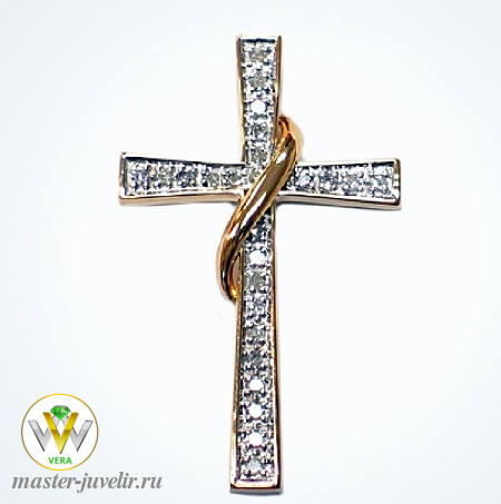 Купить крестик декоративный с камнями из комбинированного золота 585 пробы в ювелирной мастерской