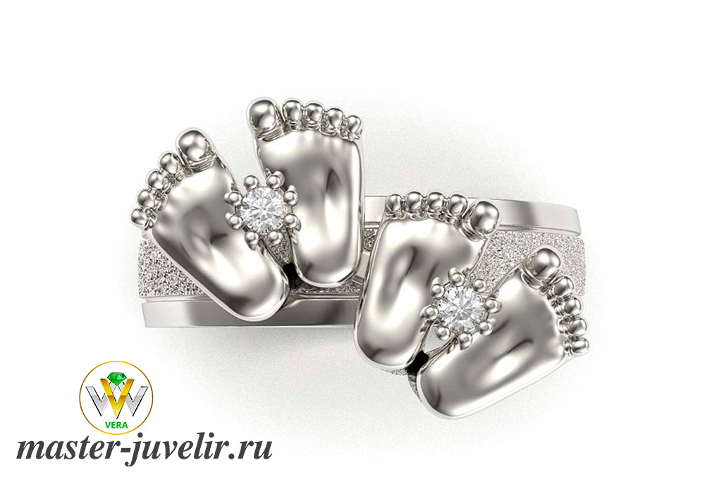 Купить кольцо с ножками младенцев с бриллиантами в серебре в ювелирной мастерской