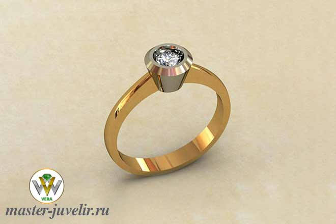 Купить классическое золотое кольцо с бриллиантом в глухом белом касте для помолвки в ювелирной мастерской