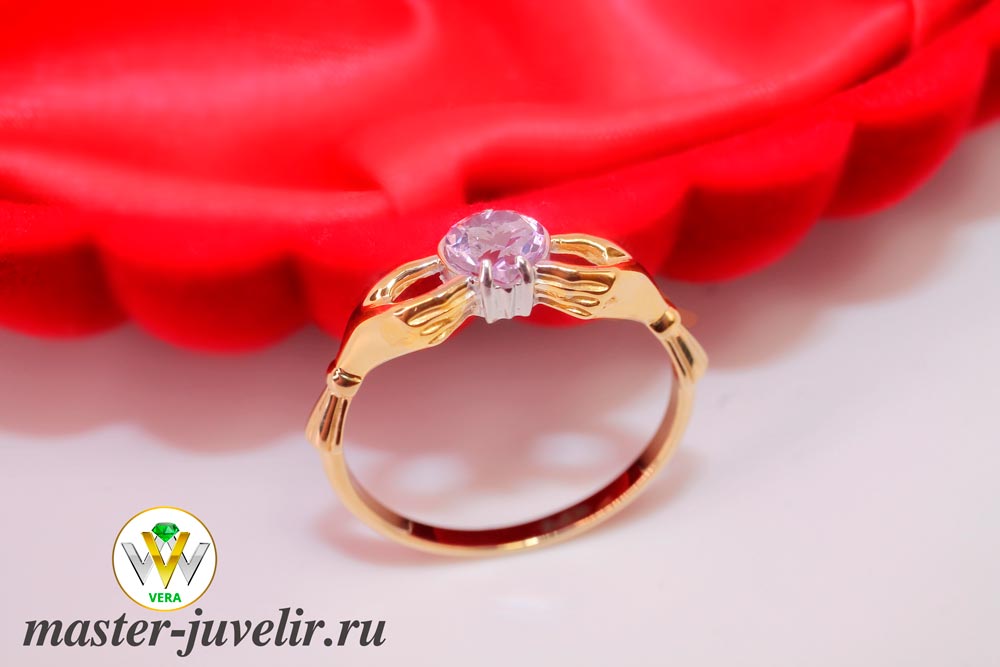 Купить золотое кольцо руки с аметистом сердце в ювелирной мастерской