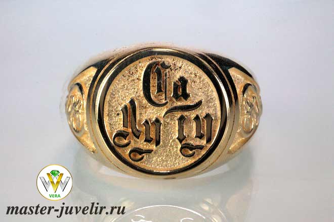 Купить перстень золотой с  фамильным логотипом в ювелирной мастерской