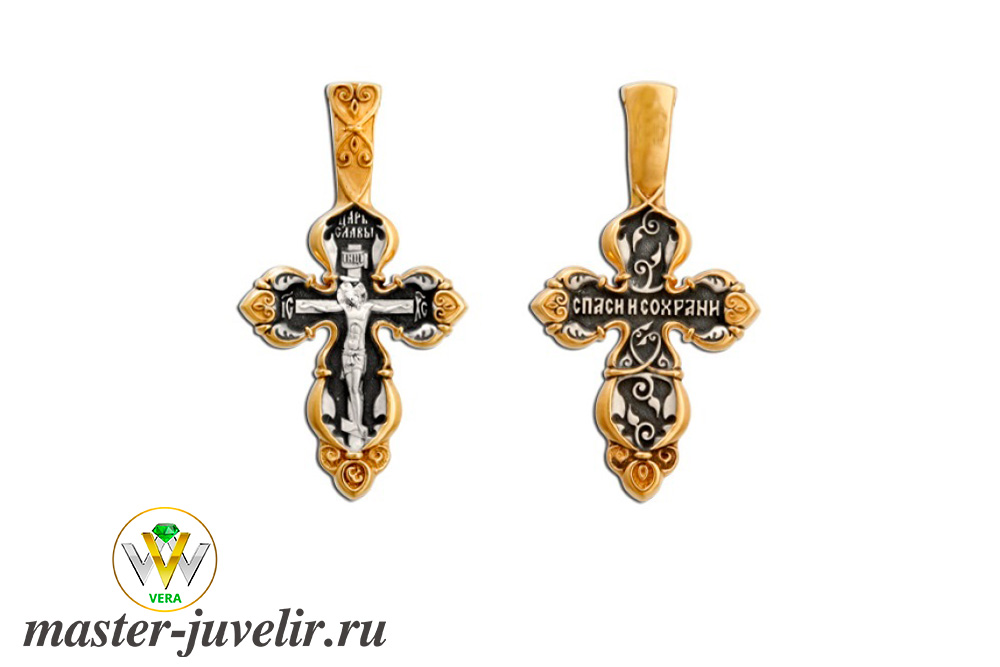 Купить православный крестик распятие христово с позолотой и чернением в ювелирной мастерской