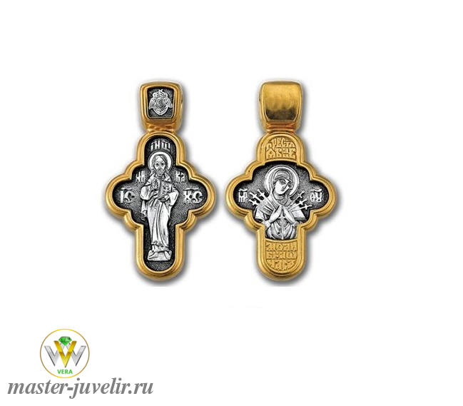 Купить православный крестик господь вседержитель икона божией матери "семистрельная" в ювелирной мастерской