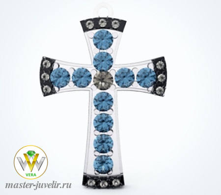 Купить крестик декоративный серебряный с цветными фианитами в ювелирной мастерской