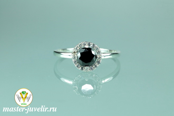 Купить кольцо серебряное женское тонкое с черным и белыми фианитами в ювелирной мастерской