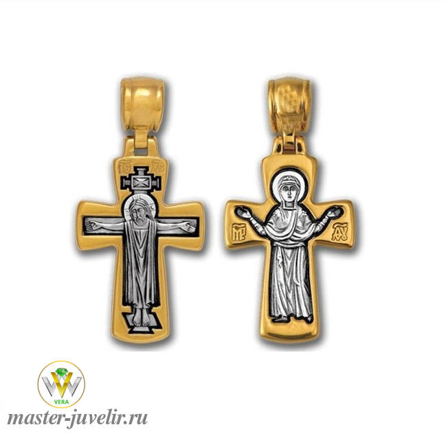 Купить православный крестик распятие божия матерь "оранта" в ювелирной мастерской