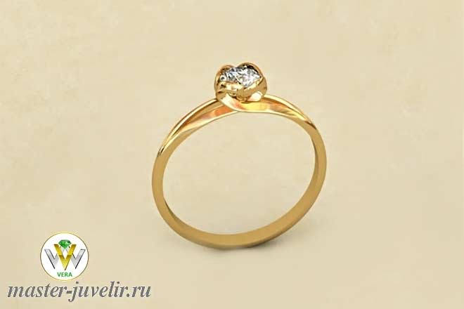 Купить кольцо для помолвки из желтого золота с горным хрусталем в необычном раздвоенном касте в ювелирной мастерской
