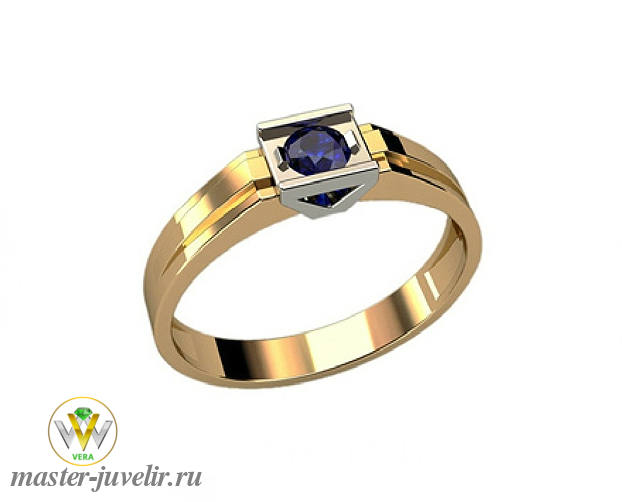 Купить кольцо для мужчины из двух цветов золота с сапфиром в ювелирной мастерской