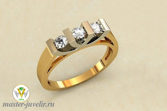 Купить кольцо из комбинированного золота с тремя цирконами в ювелирной мастерской