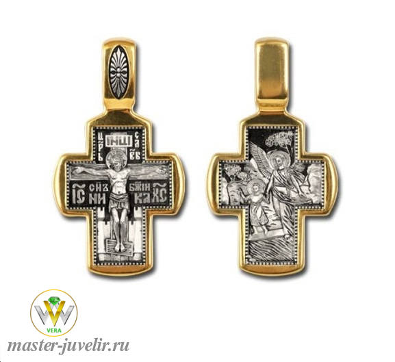 Купить православный крестик распятие христово ангел хранитель  в ювелирной мастерской