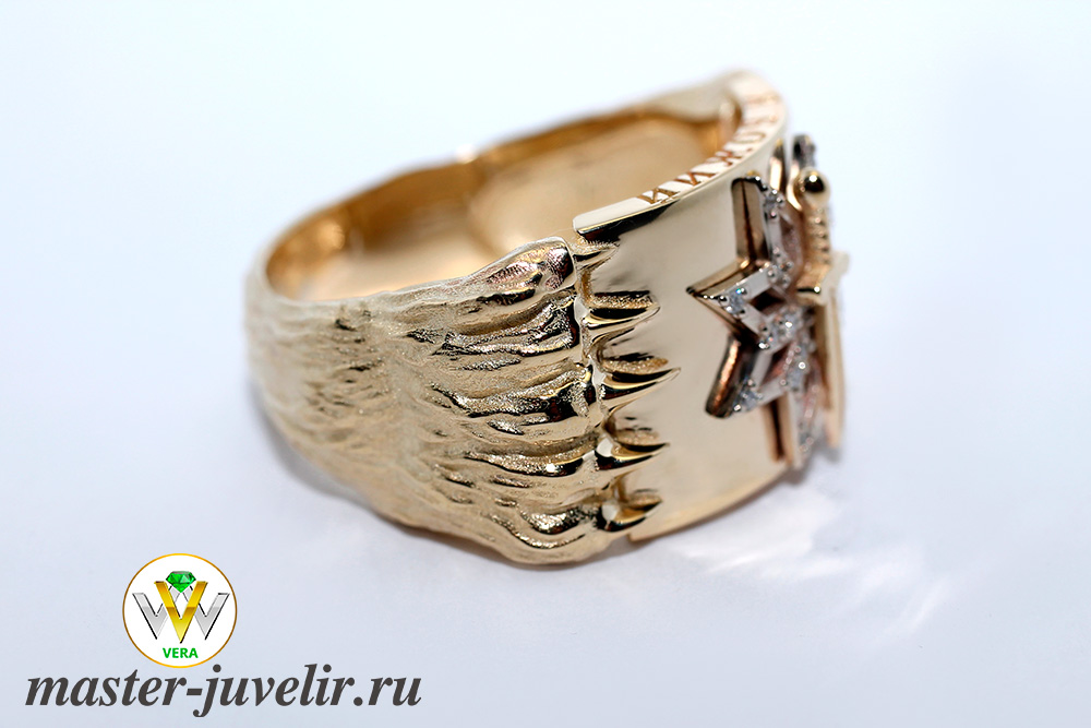 Золотой перстень Алатырь с мечом с бриллиантами