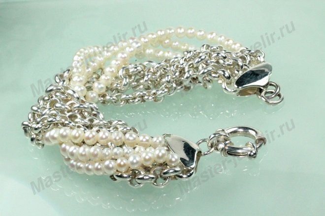 Купить браслет женский из серебра с нитками жемчуга в ювелирной мастерской