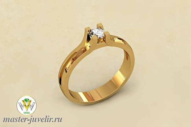 Купить кольцо для помолвки из желтого золота с бриллиантом 4мм  в ювелирной мастерской