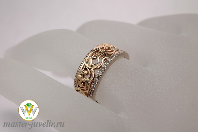 Купить кольцо золотое узорное с бриллиантами в ювелирной мастерской