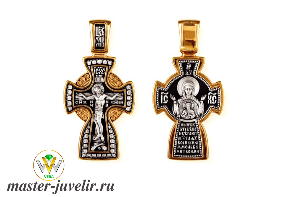 Купить нательный крестик икона божией матери знамение  в ювелирной мастерской