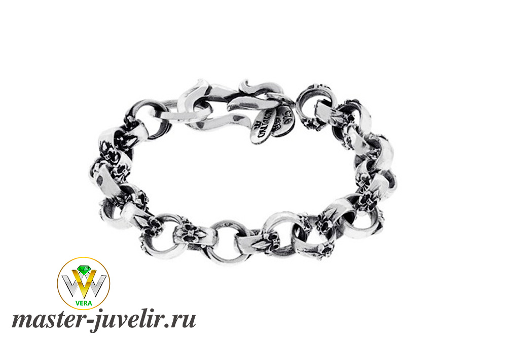 Купить серебряный браслет с геральдическими лилиями с чернением в ювелирной мастерской