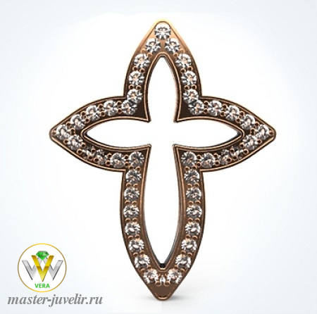 Купить крестик декоративный нательный интересной формы с бриллиантами в ювелирной мастерской