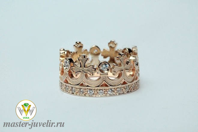 Купить кольцо корона золотое с фианитами в ювелирной мастерской