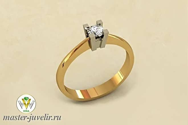 Купить кольцо для помолвки золотое с бриллиантом в касте из белого золота в ювелирной мастерской